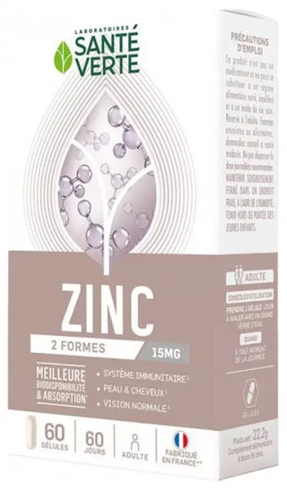 Santé Verte Zinc - 2 Formes - 15 mg - 60 Gélules