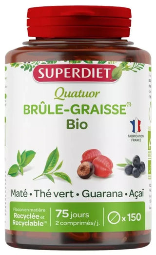 Superdiet Quatuor Mate Brûle-Graisse Bio Maté Guarana Thé Vert Acaï - 150 Comprimés