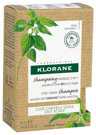 Klorane Ortie - Shampoing Masque Lavant Absorbant 2 en 1 à la Poudre d'Ortie Bio – Cuir Chevelu Gras 24 g