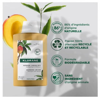 Klorane Shampoing Nutrition à la Mangue - Cheveux Secs 200 ml