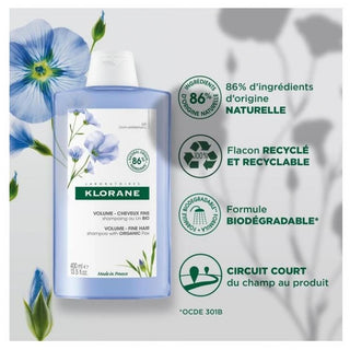 Klorane Lin Shampoing Volume Aux Fibres de Lin - Cheveux Fins 400 ml