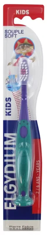 Elgydium Brosse à Dents Kids 2/6 Ans 1 U - Couleur : Violet et Vert