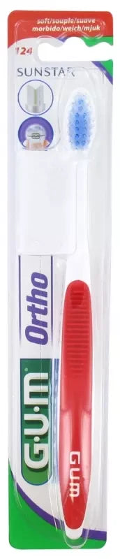 GUM Brosse à Dents Orthodontique - 124 - Couleur : Rouge