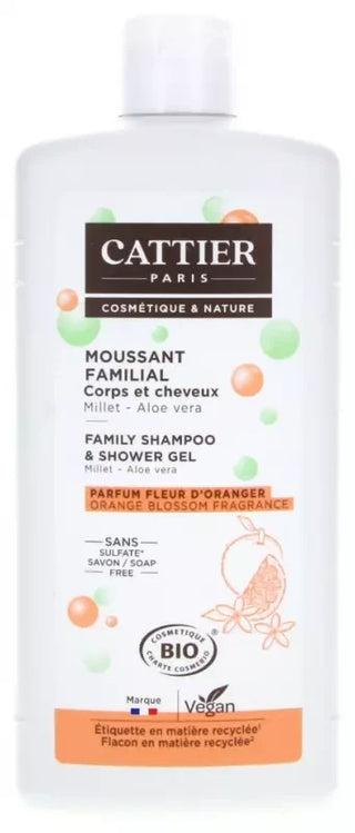 Cattier Moussant Familial - Millet et Aloe Vera - Parfum Fleu d'Oranger - Sans Sulfates - 500 ml