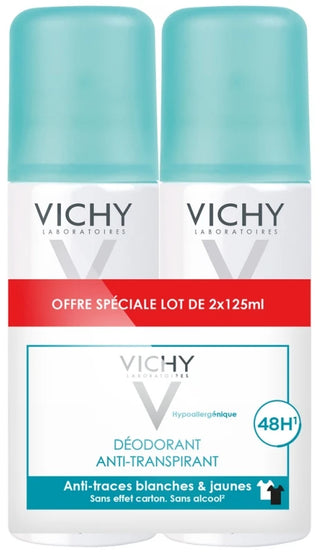 Vichy Déodorant Anti Transpirant Anti Trace Aérosol 48H Lot de 2 X 125 ml