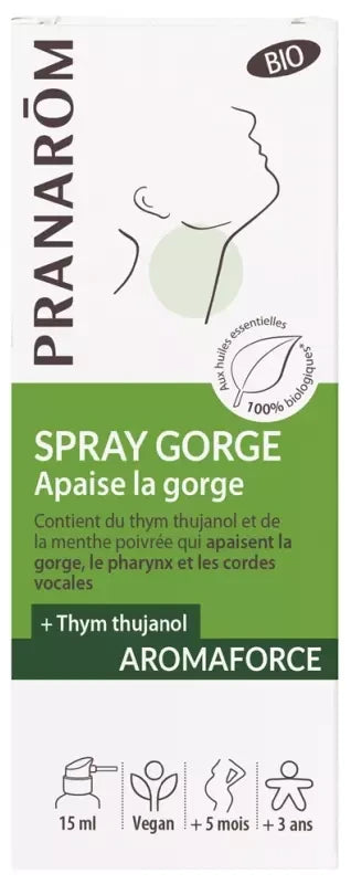 Pranarôm Aromaforce Spray Gorge Aux Huiles Essentielles 100% Pures et Biologiques Apaise et Adoucit 15 ml