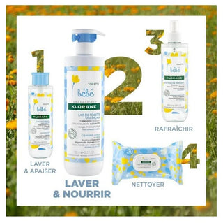 Klorane Calendula Bébé - Lait de Toilette Sans Rinçage Au Apaisant - Peau Normale à Sèche 750 ml