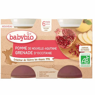 Babybio Petits pots Pomme de Nouvelle-Aquitaine et Grenade d'Occitanie Dès 6 mois 2x130 g