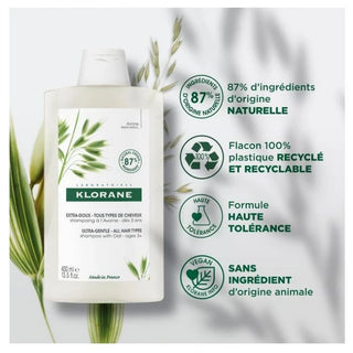 Klorane Avoine Shampoing Extra-Doux au Lait d'Avoine - Usage Fréquent - Tous Types de Cheveux Dès 3 Ans 400 ml