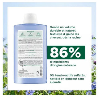 Klorane Lin Shampoing Volume Aux Fibres de Lin - Cheveux Fins 400 ml