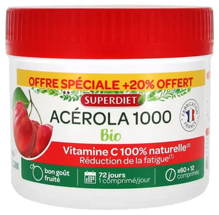 Superdiet Maxi Pot Acérola 1000 Bio 72 Comprimés à Croquer