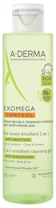 A-Derma Aderma Exomega Gel Lavant Émollient 2En1 Corps et Cheveux 200 ml