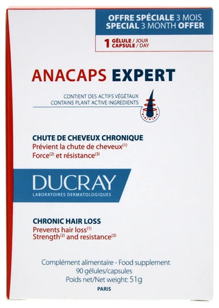 Ducray Anacaps Expert Chute de Cheveux Chronique Cure Complète 3 Mois 90 Caps