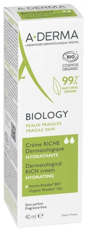 A-Derma Biology Crème Riche Dermatologique Hydratante Bio 40 ml
