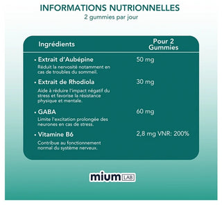 Mium Lab Stress Sans Sucres Plantes Gaba et Vitamine 42 Gummies