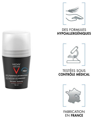 Vichy Homme Déodorant Peau Sensible 48H Roll-On 50 ml