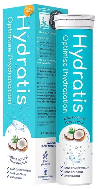 Hydratis Pastilles Hydratation Accélérée - Boisson Électrolytes Magnésium Zinc Potassium - 20 Pastilles - Arôme : Noix de Coco