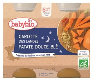 Babybio Carotte Des Landes Patate Douce de France Blé Dès 6 Mois 2 x 200 g