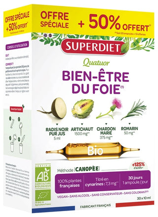 Superdiet Quatuor Chardon Marie Digestion Bio 20 Ampoules de 10 ml + 10 Offertes