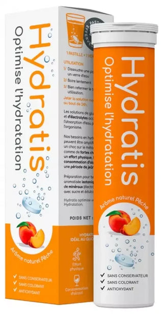 Hydratis Pastilles Hydratation Accélérée - Boisson Électrolytes Magnésium Zinc Potassium - 20 Pastilles - Arôme : Pêche