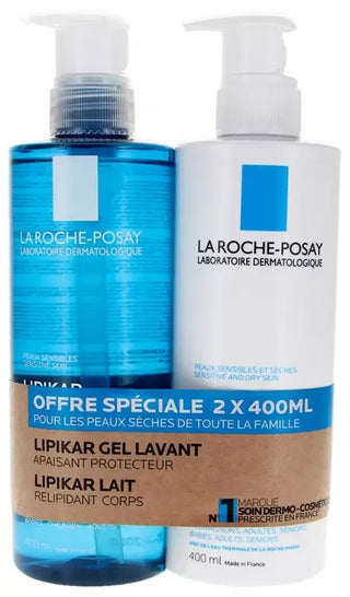 La Roche-Posay Lipikar Gel Lavant Apaisant 400 ml + Lait Relipidant Corps 400 ml Offre Spéciale