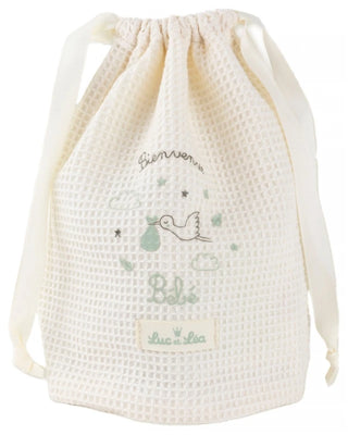 Luc et Léa Pochette Naissance en Tissu Nid d'Abeille