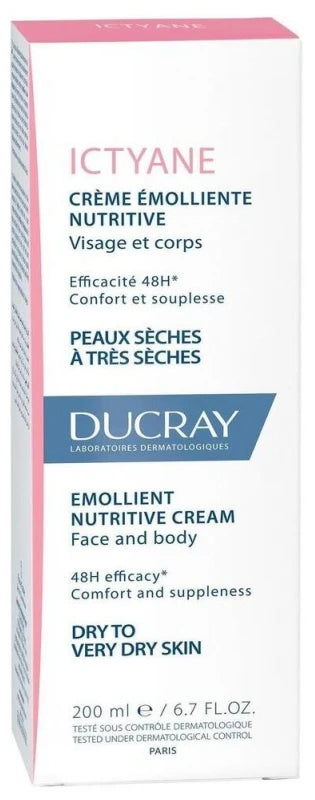 Ducray Ictyane Crème Émolliente Nutritive Peaux Séches et Trèsèches Visage et Corps 200 ml