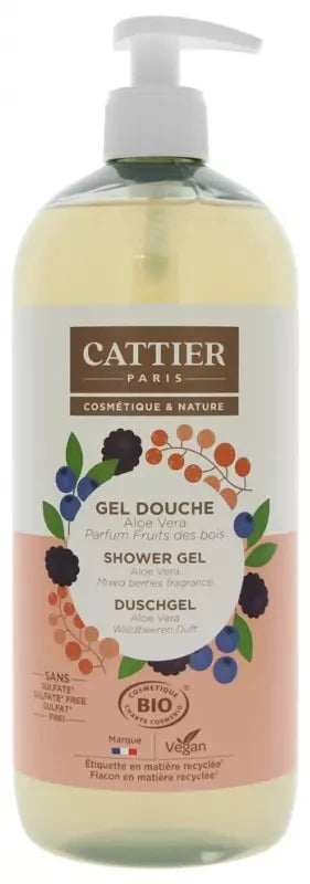 Cattier Gel Douche Sans Sulfate Aloe Vera Parfum Fruits des Bois Bio 1 L