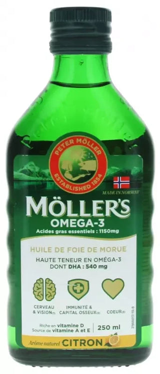 Möller's Mollers Huile de Foie de Morue Liquide Arôme Naturel Citron - 250 ml