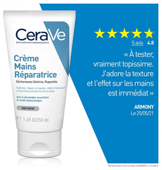 Cerave Crème Main Réparatrice Pour Les Mains Abîmées et Les Sécheresses Sévères 50 ml