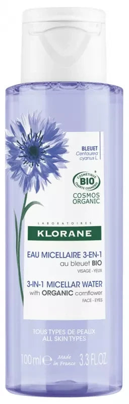 Klorane Bleuet Bio Eau Micellaire Visage Yeux Lèvres 100 ml