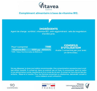 Vitavea Vitamine B12 Méthylcobalamine Bioactive 90 Comprimés