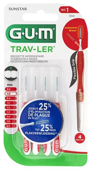 GUM 4 Brossettes Interdentaire Trav-Ler - Taille : 1314 : 0,8 mm