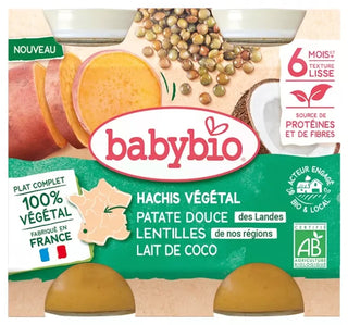 Babybio Hachis Végétal - Patate Douce Lentilles de Nos Régions Lait de Coco 400 g