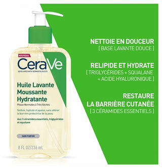 Cerave Huile Lavante Moussante Hydratante 236 ml Pour Les Peaux Normales à Trèsèches Les Peaux à Tendance Atopique