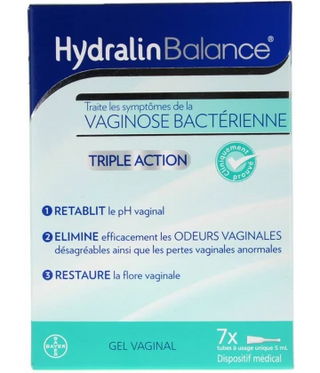Hydralin Balance Gel Vaginal contre Vaginose bactérienne Triple Action 7 tubes