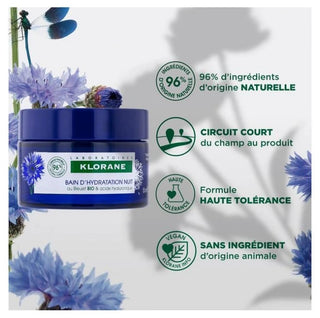 Klorane Bleuet Bain d'Hydratation Nuit au Bleuet Bio et Acide Hyaluronique - Visage et Yeux 50 ml