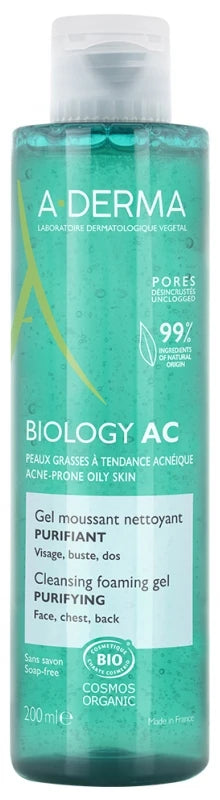 A-Derma Gel Moussant Nettoyant Purifiant Biology Ac 200 ml