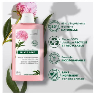 Klorane Pivoine Shampoing Apaisant Et Anti-Irritant à La Pivoine Bio - Cuir Chevelu Sensible et Irrité 400 ml