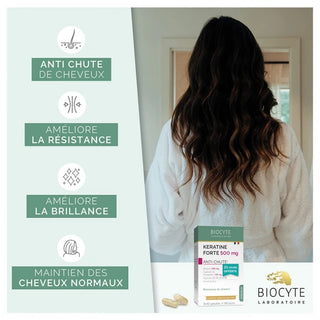 Biocyte Pack Kératine Forte 500 mg Anti Chute Résistance du Cheveu 120 Gélules