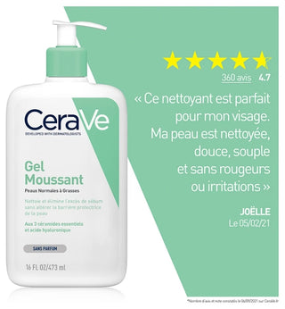Cerave Gel Moussant Visage Pour Les Peaux Normales à Grasses 473 ml