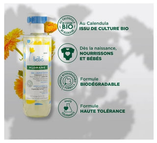 Klorane Calendula Bébé - Gel Lavant Doux au Apaisant Corps Et Cheveux Peau Normale 500 ml