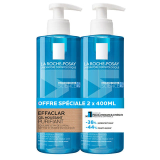 La Roche-Posay Effaclar Nettoyant visage gel moussant Peaux Grasses Tendance Acneique 2x400ml