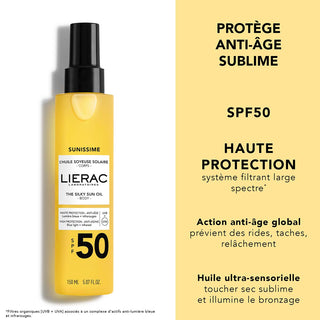 Lierac Sunissime L’Huile Soyeuse Solaire SPF50 150 ml – Huile Solaire Anti-Âge Corps et Cheveux paraplus 