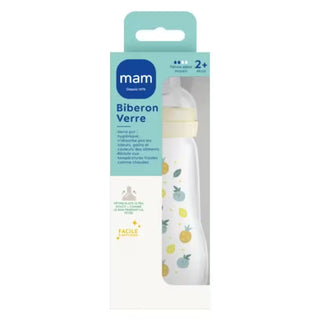 MAM Biberon verre tétine débit moyen 2mois+ 260mL