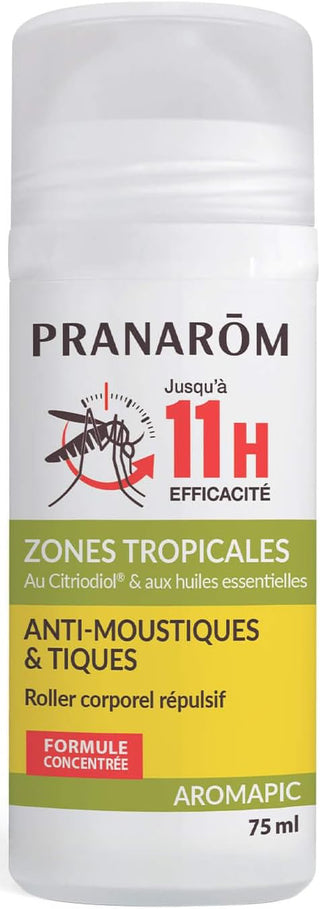 Pranarôm Aromapic Roller Corporel Anti-Moustiques & Tiques Zones Tropicales 75ml – Protection renforcée en zones à risque