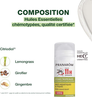 Pranarôm Aromapic Roller Corporel Anti-Moustiques & Tiques Zones Tropicales 75ml – Protection renforcée en zones à risque