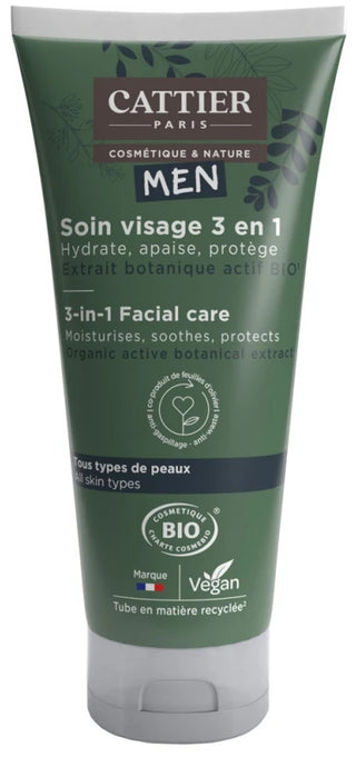 Cattier Men Soin Visage 3en1 Tous Types de Peaux Bio 50 ml