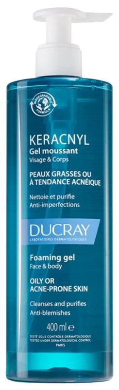 Ducray Keracnyl Gel Moussant - Peaux Grasses ou à Tendance Acnéique 400 ml