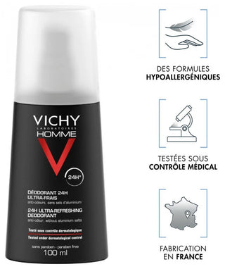 Vichy Homme Déodorant Vaporisateur Ultra-Frais 24H 100 ml